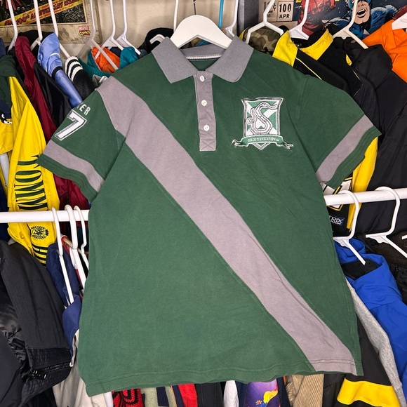 Wizarding World Of Harry Potter Other - Harry Potter Slytherin Green and Gray Rugby Polo Shirt Medium